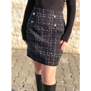 Kadın Gold Düğmeli Fermuarlı Astarlı Tüvit Etek