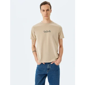 Slogan Baskılı Kısa Kollu Pike Kumaş Bisiklet Yaka Slim Fit Tişört