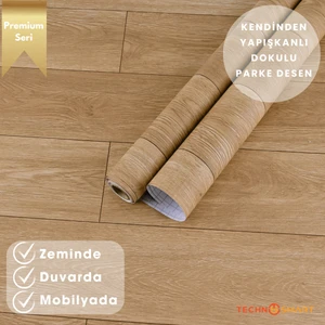 60×500 cm  Kendinden Yapışkanlı Parke Görünümlü Premium Zemin Duvar Kağıdı Dolap Kaplama