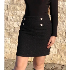 Kadın Gold Düğmeli Fermuarlı Astarlı Tüvit Etek