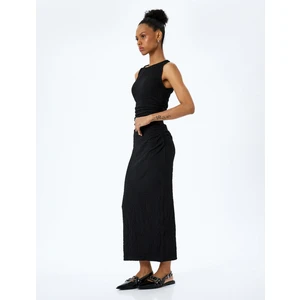 Slim Fit Dokulu Drape Detaylı Yüksek Bel Kalem Etek