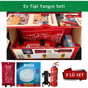 Ev Tipi Yangın Seti 1kg Mutfak Yangın Tüpü 120X120CM Yangın Battaniyesi 9V Pilli Duman Dedektörü Mutfak Yangın Seti