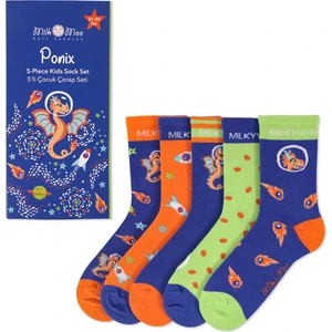 Milk&moo Ponix Çocuk 5'li Çorap Seti, 31-35 Numara, Yumuşak ve Eğlenceli Tasarım