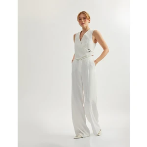 Asimetrik V Yaka Çizgili Blazer Yelek