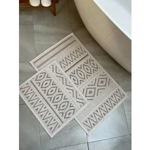 Hat Doğal Pamuklu 2'li Banyo Paspas Seti 60 x 100+50 x 60  cm  - Taş