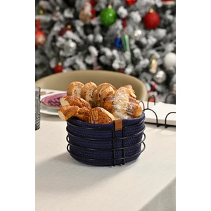 Edora Home Mat Siyah Yuvarlak Ekmek Sepeti Şık,ekmeklik Lacivert Hasır Örmeli Makrome-Çok Amaçlı Metal Paslanmaz