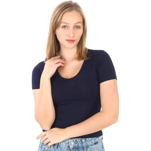 V Yaka Slim Fit Crop Tişört-Lacivert