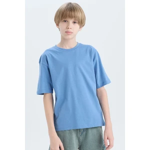 Erkek Çocuk Oversize Geniş Kalıp Bisiklet Yaka Basic Düz Kısa Kollu Tişört B5927A825SM