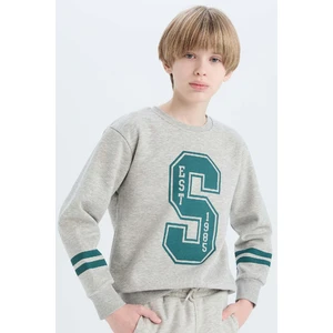 Erkek Çocuk Bisiklet Yaka Baskılı Kalın Sweatshirt D4342A824WN
