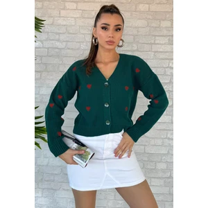 Kalp Nakışlı Triko Hırka