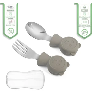 Polo Videng Jojobebek Ayıcık Figürlü Sarı Renkli, Silikon Saplı Paslanmaz Çelik Uçlu Çatal Kaşık Takımı ve Saklama Kutusu (Yurt Dışından)