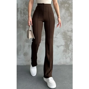 Kısmet Sepeti Kadın Kahverengi Yüksek Bel Toparlayıcı Orijinal Krep Kumaş Palazzo Pantolon