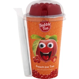Bubble Tea | 350 ml Şeftali ve Yeşil Çay Aromalı Içecek ile Çilek Aromalı Boba