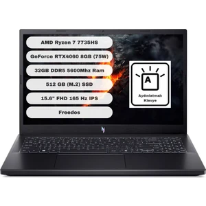 Nitro V15 ANV15-41 Amd Ryzen 7 7735HS 32GB 512GB SSD RTX4060 Freedos 15.6" Taşınabilir Gaming Bilgisayar NH.QSFEY.00132