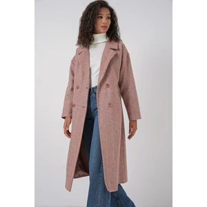 9113 Oversize Geniş Kesim Yünlü Uzun Kaşe Kaban - Somon