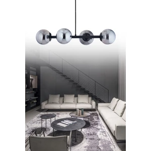ŞL Şef Light Luxury Modern Tasarım Siyah 4'lü Füme Glop Camlı Avize