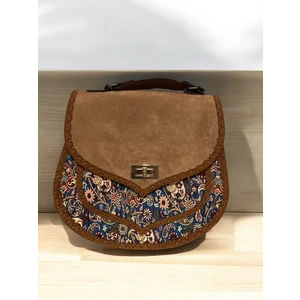 Otho Bag Otantik Etnik Desenli Süet Kapaklı Kadın Omuz Çantası