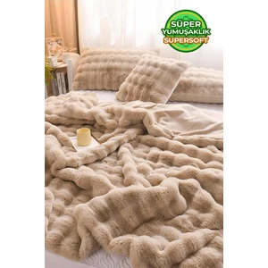 Evlen Home Collection Kürk Yatak Örtüsü Çift Kişilik Dolgulu Peluş Yumuşak Çift Taraflı Yorgan 3 Parça Loria Kahve