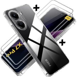 M.TK Moveteck Xiaomi Poco X7 Pro Kılıf Kamera Çıkıntılı Korumalı Yumuşak Şeffaf Silikon + 9h Ekran Koruyucu Cam 2in1 Set