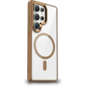 Case 4u Galaxy S25 Ultra Kılıf Magsafe Şarj Özellikli Krom Magsafe Silikon Kapak Bej