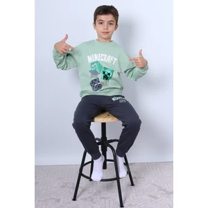 Erkek Çocuk Eşofman Takımı Minecraft Baskılı Ribanalı F2