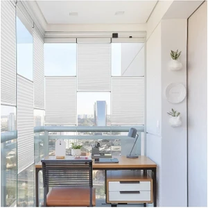 Beyaz Plise Katlanır Cam Balkon Perdesi - Ofis Perdesi - Ev Perdesi - Salon Perdesi - Plise Perde