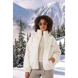 5194 Kadın Peluş Mont Ceket - Ekru