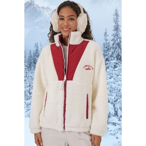 5194 Kadın Peluş Mont Ceket - Bordo