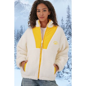 5194 Kadın Peluş Mont Ceket - Sarı