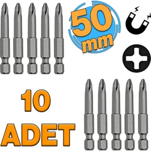 Mıknatıslı Yıldız Ph2 Bits Uç 50 mm 10'lu Set Kutulu Manyetik 1/4" Matkap Ucu 5 cm Uzunluk