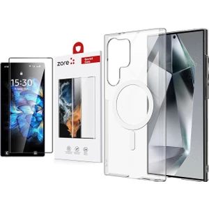 Galaxy S24 Ultra Kılıf Sararma Yapmayan Kamera Korumalı Magsafe Sert PC Zore Porto Kapak + Zore Dias Cam Ekran Koruyucu