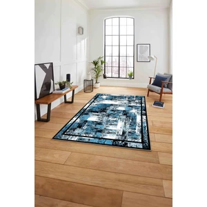 Napoli Home Çerçeveli Modern Dijital Baskılı Yıkanabilir Kaymaz Yolluk Mutfak Salon Halısı, Çerçeveli-77-Mavi,