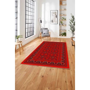 Napoli Home Etnik Afgan Desen Dijital Baskılı Yıkanabilir Kaymaz Yolluk Mutfak Salon Halısı, Etnik-42-Kırmızı,