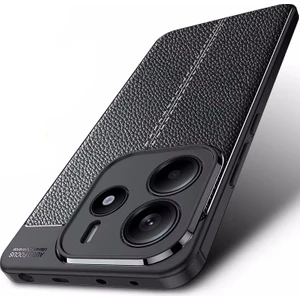 M.TK Moveteck Xiaomi Redmi Note 14 Kılıf Kamera Korumalı Çıkıntılı Deri Görünümlü Dikiş Desenli Koruyucu Mat Kapak