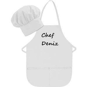 Isme Özel Çocuk Şef Önlük / Okul Etkinlik Önlük / Aşçı / Çocuk Mutfak Önlük / Desenli Baskılı Önlük