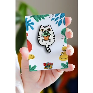 Rozzy Lab Saksı Tutan Kedi - Pin - Rozet - Broş - Yaka Çanta Aksesuar