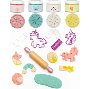 Doğal Oyun Hamuru Unicorn Dream Set 4*150GR, Kalıp, Damga Roller, Ahşap Mini Merdane