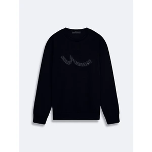 Sıgnlı Sıfır Yaka Uzun Kollu Siyah Sweatshırt