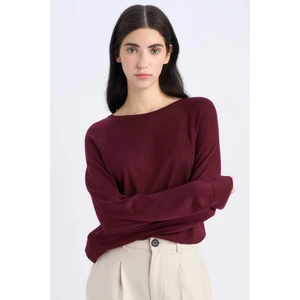 Regular Fit Bisiklet Yaka Basic Düz Bordo Triko Kazak	 D6281AX25SP