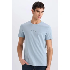 %100 Pamuk Slim Fit Dar Kesim Bisiklet Yaka Baskılı Kısa Kollu Tişört X3932AZ25SM