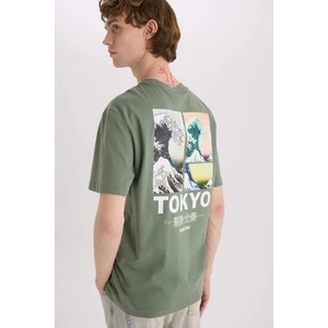 %100 Pamuk Art Hokusai Regular Fit Bisiklet Yaka Sırt Baskılı Kısa Kollu Tişört D6914AX25SP