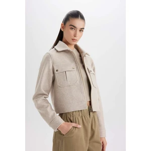 Regular Fit Polo Yaka Cepli Fermuarlı Kısa Kaşe Kaban D5767AX25SP