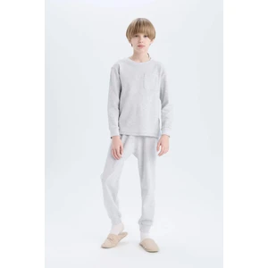 Erkek Çocuk Pijama Takımı Waffle Bisiklet Yaka Uzun Kollu Üst Beli Lastikli Uzun Alt D9977A825SP