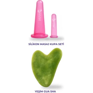 Yüz Masaj Seti̇, Yüz Yoga Seti̇, Si̇li̇kon Masaj Kupasi ve Gua Sha Set