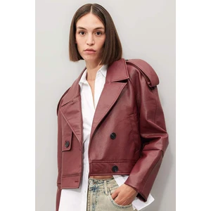 Oversize Geniş Kalıp Smokin Yaka Apoletli Suni Deri Ceket Mont D3753AX24AU