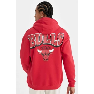 DeFactoFit Kırmızı NBA Chicago Bulls Oversize Geniş Kalıp Kapüşonlu Sweatshirt C9269AX24AU