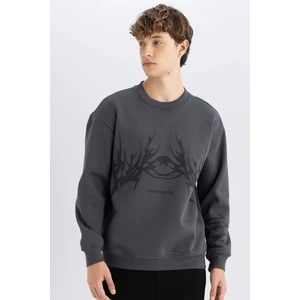 Boxy Fit Bisiklet Yaka Baskılı Sweatshirt D2023AX24AU