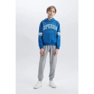 Erkek Çocuk 2'li Takım Kalın Kapüşonlu Baskılı Sweatshirt Beli Lastikli Eşofman Altı D3565A824WN