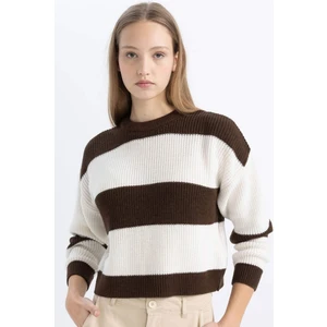 Coool Oversize Geniş Kalıp Bisiklet Yaka Çizgili Triko Kazak X4931AZ24WN