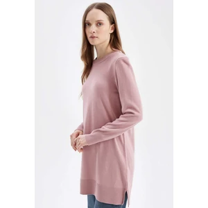 Regular Fit Bisiklet Yaka Yırtmaçlı Basic Düz Triko Kazak Tunik H3431AZ24AU